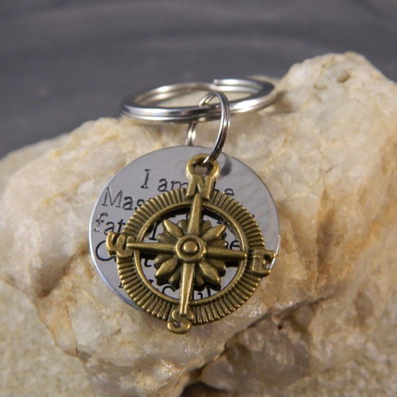I Am the Master of my Fate, I am the Captain of my Soul with Compass Handstamped Keychain